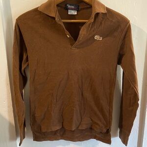 Brown long sleeve boys size 16 Izod Lacoste collared shirt with alligator